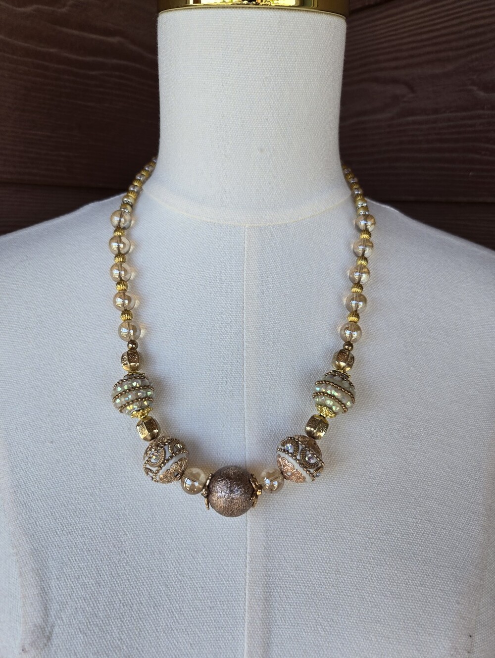 Elegant Gold Beaded Statement Necklace NWOT